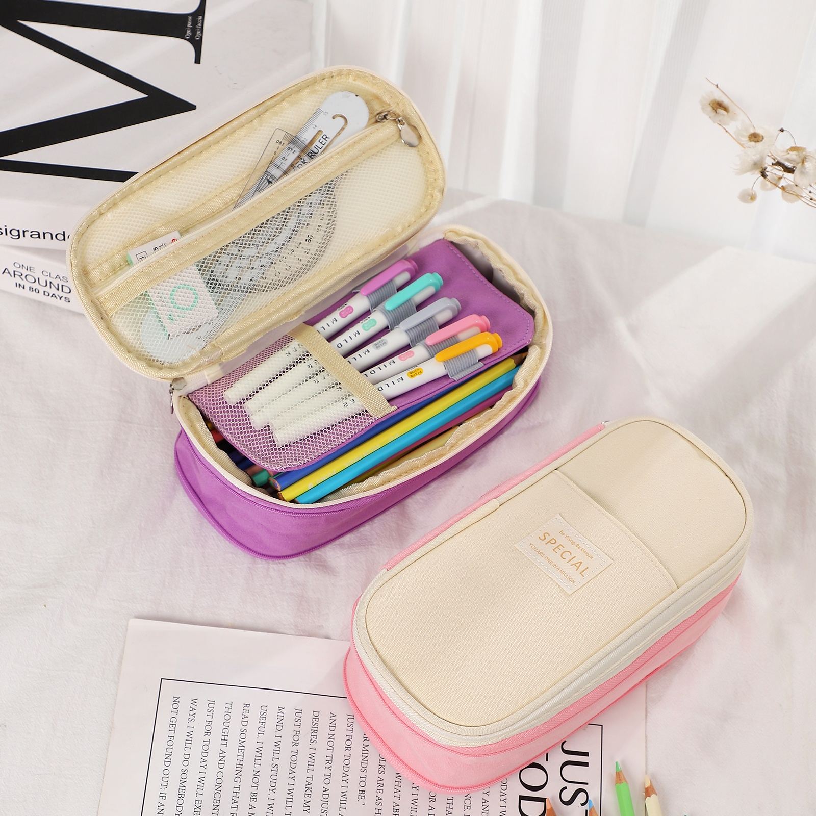 Simple Macaron Large Capacity Zipper Pencil Case - Image 2