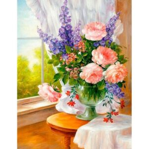 Painting By Numbers Blue Handpainted Flowers Bloom