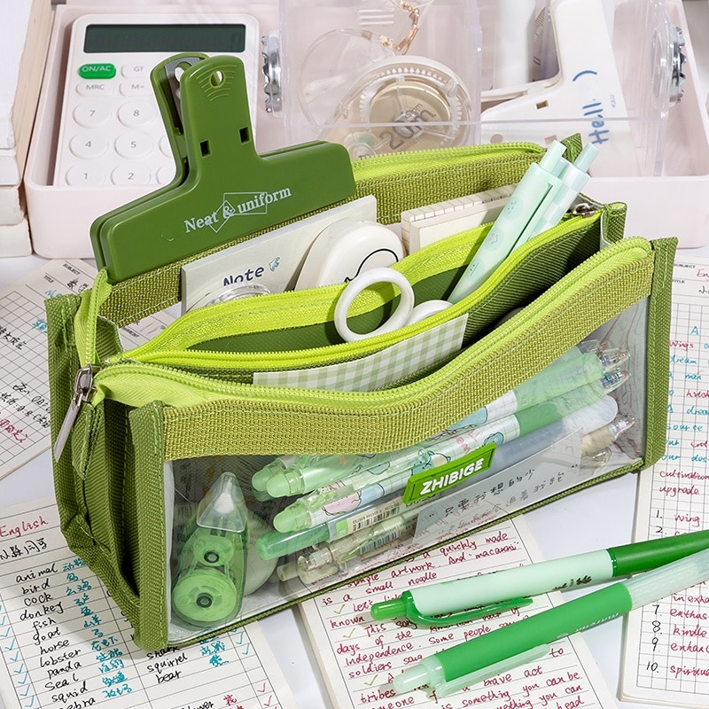 Six Layers Large Capacity Pencil Bag, Green - Image 6