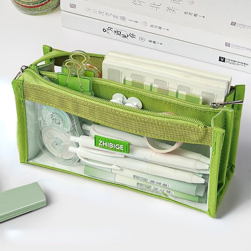 Six Layers Large Capacity Pencil Bag, Green - Image 3